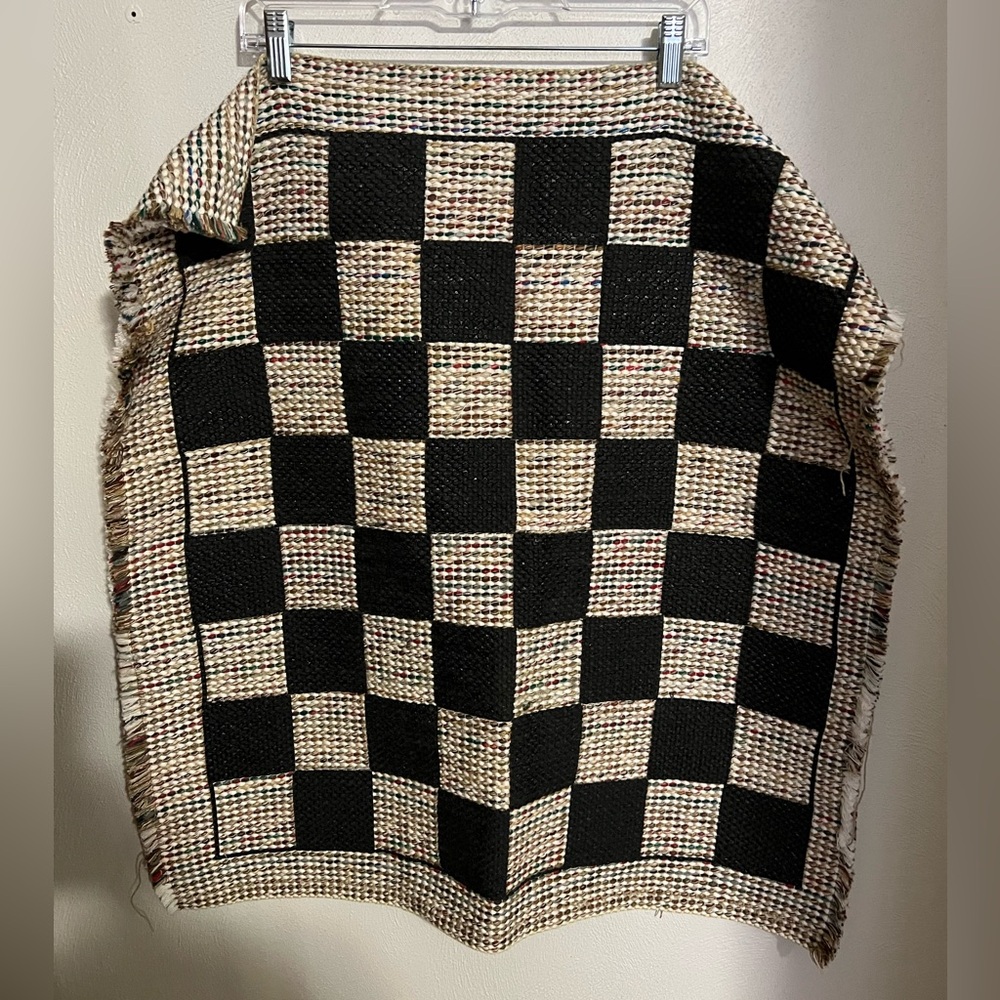 NO BRAND Classic Woven Checker Board Game Giant Reversible Carpet Tan‎ Black GUC